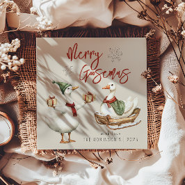 Tarjeta Festiva Merry Goosemas | Ganso Navideño Caprichoso
