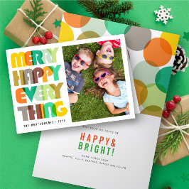 Tarjeta Festiva Merry Happy Everything Colorous Typography Photo