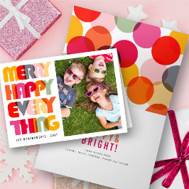 Tarjeta Festiva Merry Happy Everything Colorous Typography Photo
