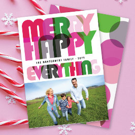 Tarjeta Festiva Merry Happy Everything Colorous Typography Photo