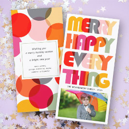 Tarjeta Festiva Merry Happy Everything Colorous Typography Photo