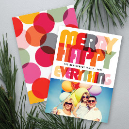 Tarjeta Festiva Merry Happy Everything Colorous Typography Photo
