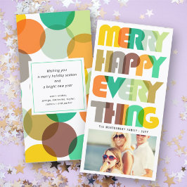 Tarjeta Festiva Merry Happy Everything Colorous Typography Photo