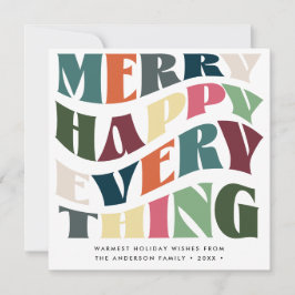 Tarjeta Festiva Merry Happy Everything Wave Typography 2 Fotos