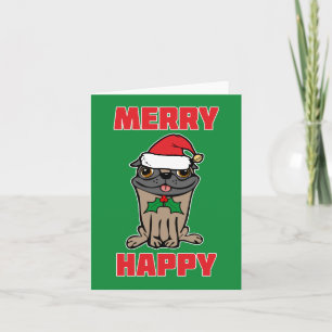 Tarjeta Festiva Merry Happy Navidades Pug