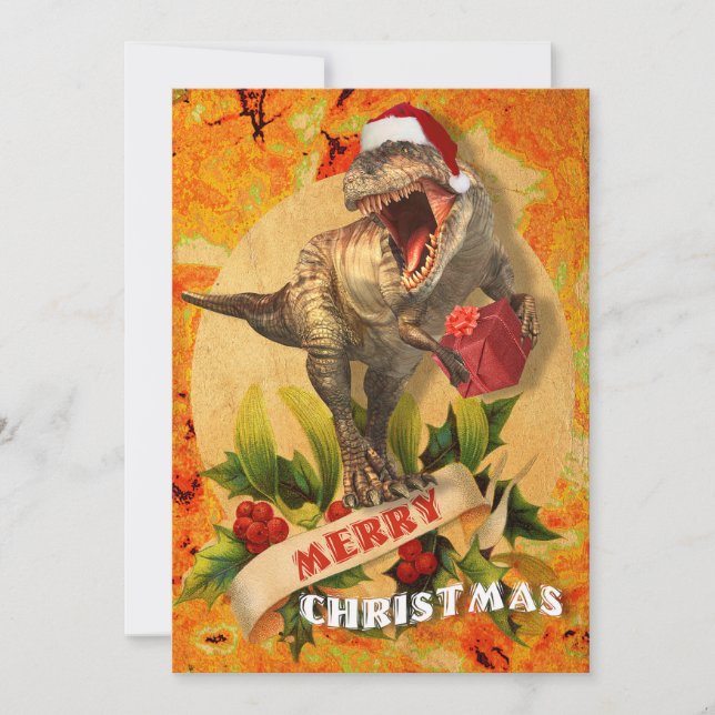 Tarjeta Festiva Merry Jurassic Navidades (I) (Anverso)