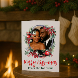 Tarjeta Festiva Merry Kissmas mi amor Navidades románticos