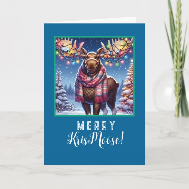 Tarjeta Festiva Merry KrisMoose - Moose con hongos de vacaciones (Anverso)
