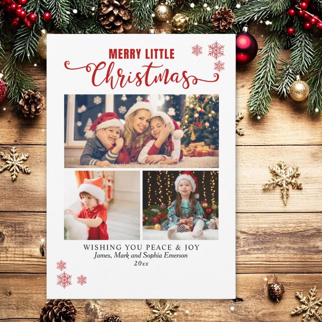 Tarjeta Festiva Merry Little Christmas, Kids Collage 3 Photos (Subido por el creador)