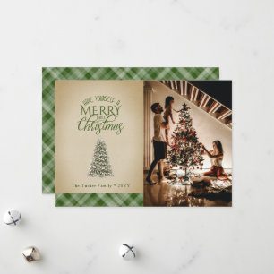 Tarjeta Festiva Merry Little Christmas Tree Vintage Green Plage