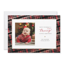Merry Little Navidades Card Red Plaid Faux Relieve