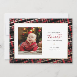 Tarjeta Festiva Merry Little Navidades Card Red Plaid Faux Relieve