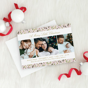 Tarjeta Festiva Merry Little Navidades Collage de fotos Floral Ros