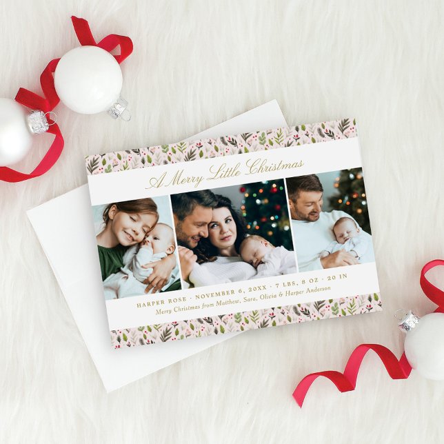 Tarjeta Festiva Merry Little Navidades Collage de fotos Floral Ros (Subido por el creador)