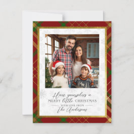 Tarjeta Festiva Merry Little Navidades | Foto Red & Gold Tartan