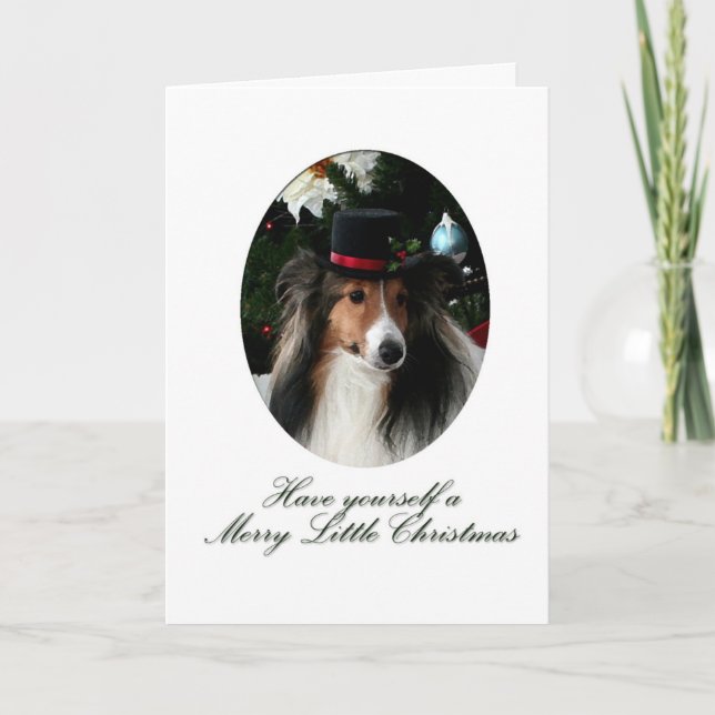 Tarjeta Festiva Merry Little Sheltie (Anverso)