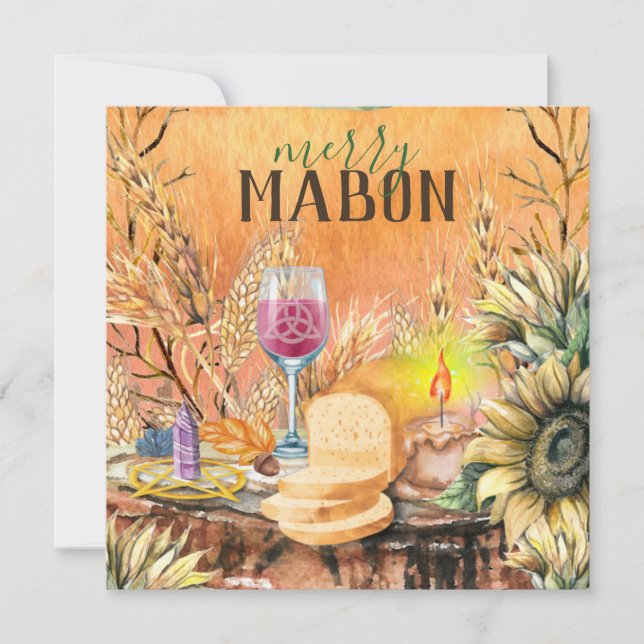 Tarjeta Festiva Merry Mabon Fall Equinox Celtic Wicca Altar (Anverso)