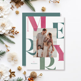 Tarjeta Festiva Merry Magenta y Green 2 Photo Navidades