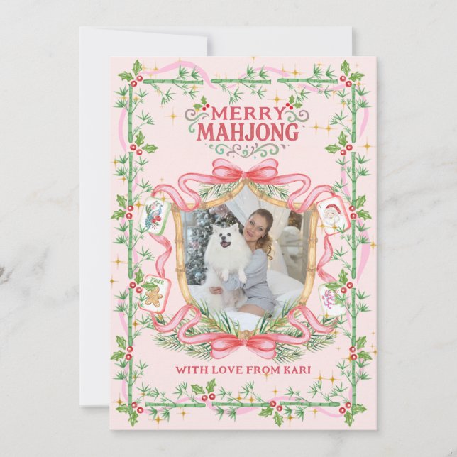 Tarjeta Festiva Merry Mahjong Photo Holiday Card (Anverso)