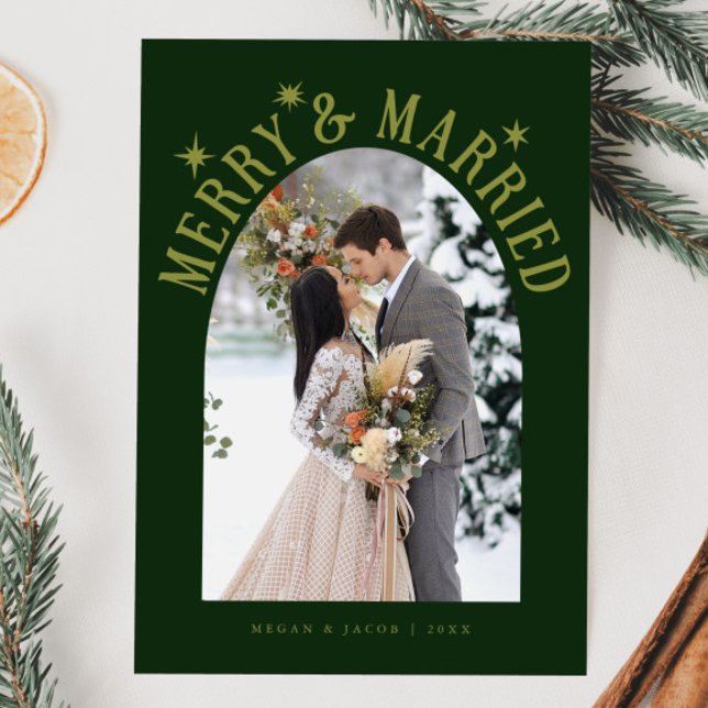 Tarjeta Festiva Merry & Married Arch Foto Green (Subido por el creador)