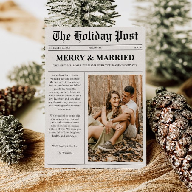Tarjeta Festiva Merry & Married Christmas Newspaper (Subido por el creador)