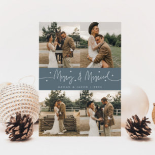Tarjeta Festiva Merry & Married De Fotos Múltiples Slate Blue