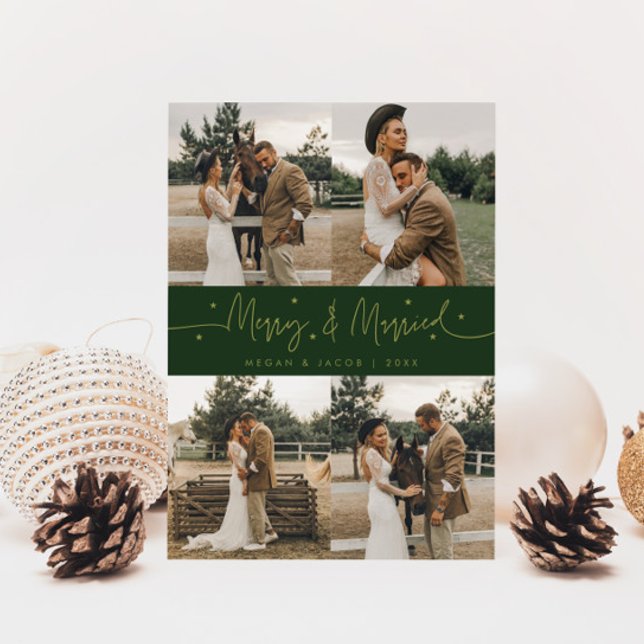Tarjeta Festiva Merry & Married Multi Photo Green (Subido por el creador)
