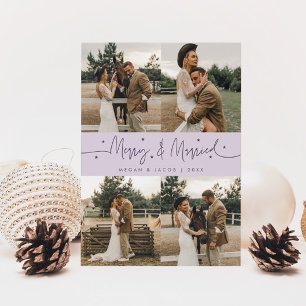 Tarjeta Festiva Merry & Married Multi Photo Purple