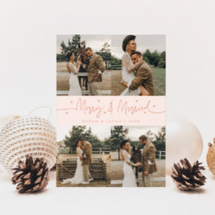 Tarjeta Festiva Merry & Married Peach Multi Photo de reciente casa