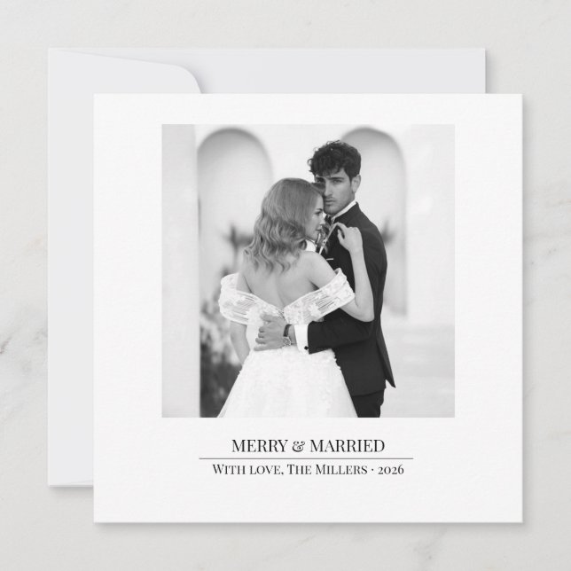 Tarjeta Festiva Merry & Married - Personalized Newlywed Christmas  (Anverso)