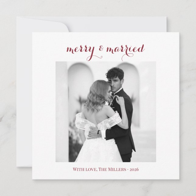 Tarjeta Festiva Merry & Married - Personalized Newlywed Christmas  (Anverso)
