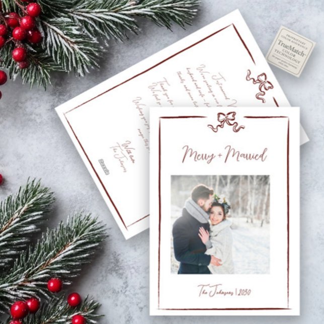 Tarjeta Festiva Merry & Married Red Hand Drawn Bow (Subido por el creador)