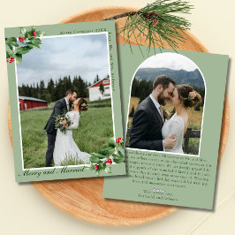 Tarjeta Festiva Merry & Married Sage Mistletoe 2 Photo Christmas