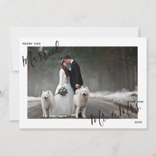 Tarjeta Festiva Merry & Married Script Mr. y Navidades de fotos de