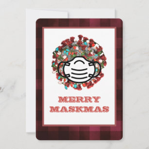 Tarjeta Festiva Merry Maskmas COVID Máscara de Patógenos Decorados