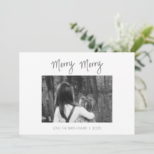 Tarjeta Festiva Merry Merry Minimalist - Handwritten Holiday Card (Anverso de pie)