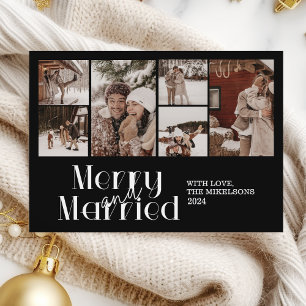 Tarjeta Festiva Merry Minimalista multifotográfico y casado