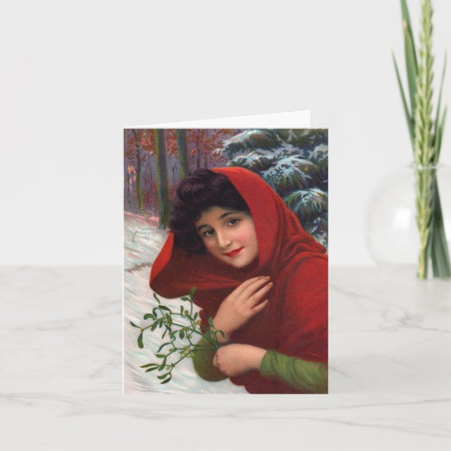 Tarjeta Festiva Merry Mistletoe Maiden (Anverso)