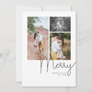 Tarjeta Festiva "Merry" Modern Script Multi Photo Holiday Card