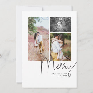 Tarjeta Festiva "Merry" Modern Script Multi Photo Holiday Card