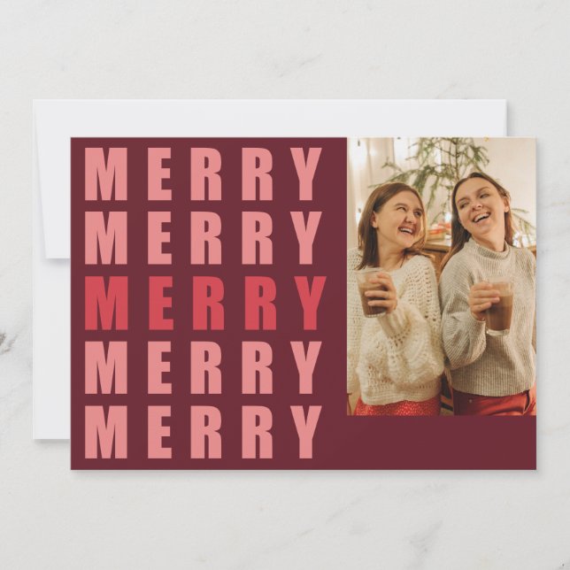 Tarjeta Festiva MERRY moderno negrita letra roja Navidades Foto (Anverso)