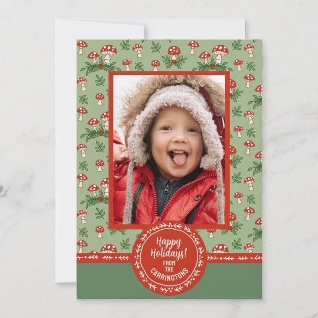 Tarjeta Festiva Merry Mushrooms Photo (Anverso)