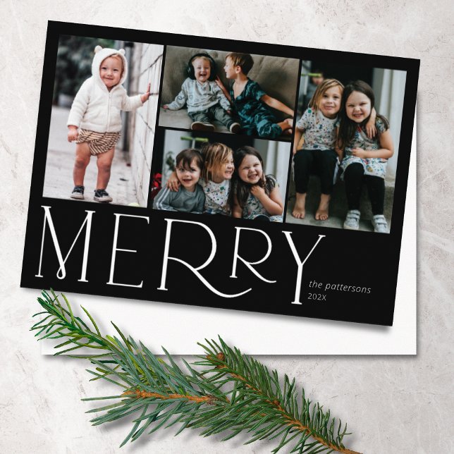 Tarjeta Festiva Merry Photo Simple Black White (Subido por el creador)