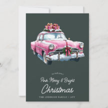 Merry Pink Navidades de coche retro acuarela
