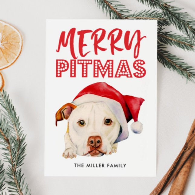 Tarjeta Festiva Merry Pitmas | Gracioso Bulldog Santa Pit (Subido por el creador)