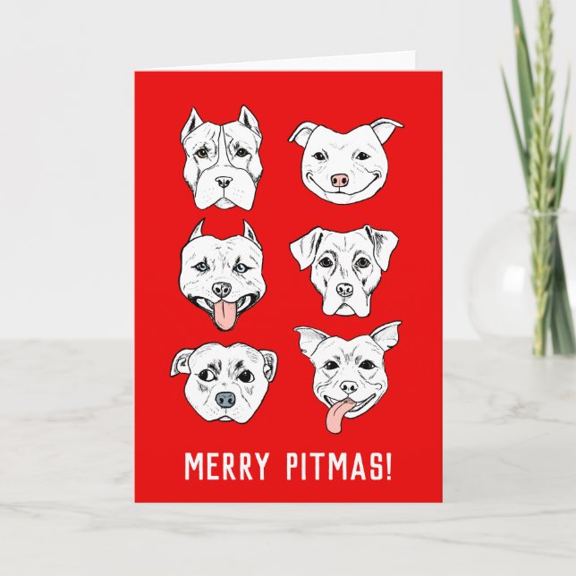 Tarjeta Festiva Merry Pitmas | Navidades de Pit Bulldog Faces (Anverso)