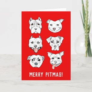 Tarjeta Festiva Merry Pitmas   Navidades de Pit Bulldog Faces