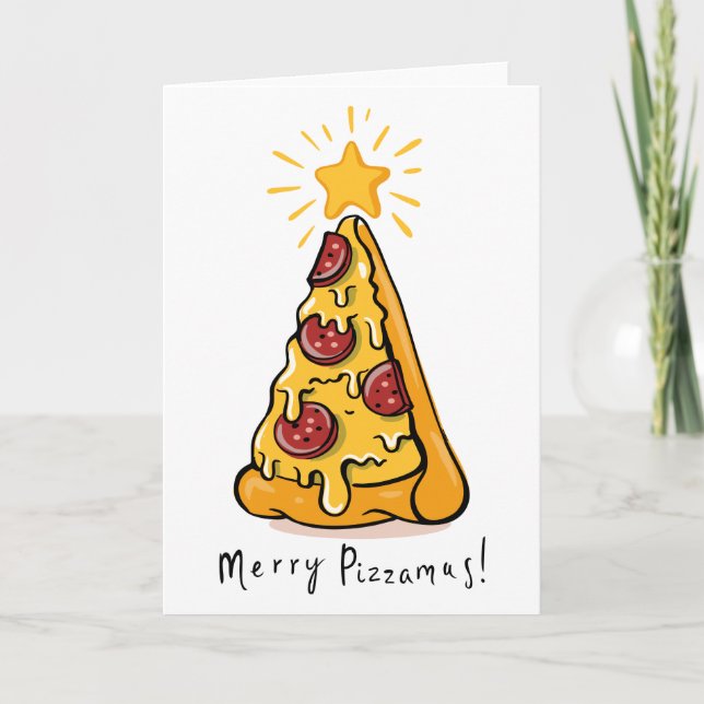 Tarjeta Festiva Merry Pizzamas - ¡Un trozo de alegría festivo! (Anverso)