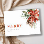 Tarjeta Festiva Merry Poinsettia Bunch Watercolor Pine Navidades H<br><div class="desc">Si necesitas más personalización,  por favor,  no dudes en enviarme un mensaje a yellowfebstudio@gmail.com.</div>