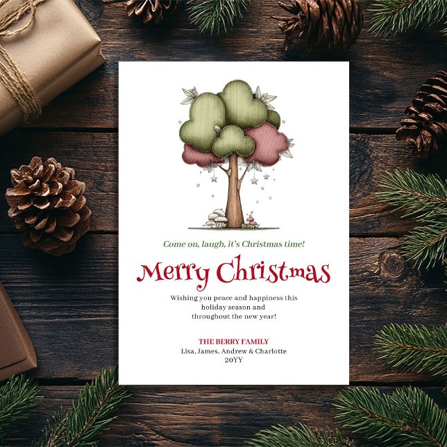 Tarjeta Festiva Merry Quirky Christmas Tree Minimalist Design (Merry Quirky Christmas Tree Minimalist Design Holiday Card)